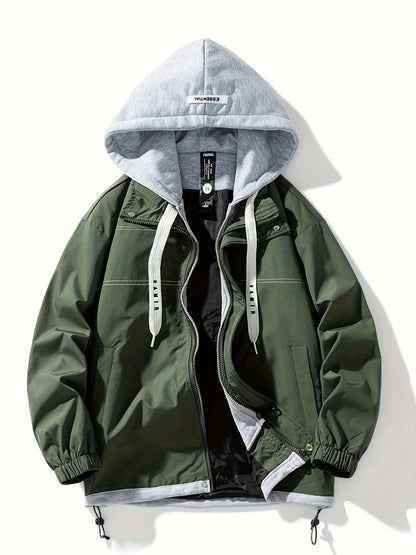 Chaqueta con cremallera y bloques de color para hombre Loom & Soul – Cortavientos ligero con capucha