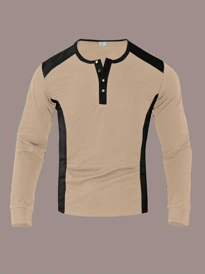 Chemise Henley gaufrée pour homme – Haut boutonnée toutes saisons blanc et noir