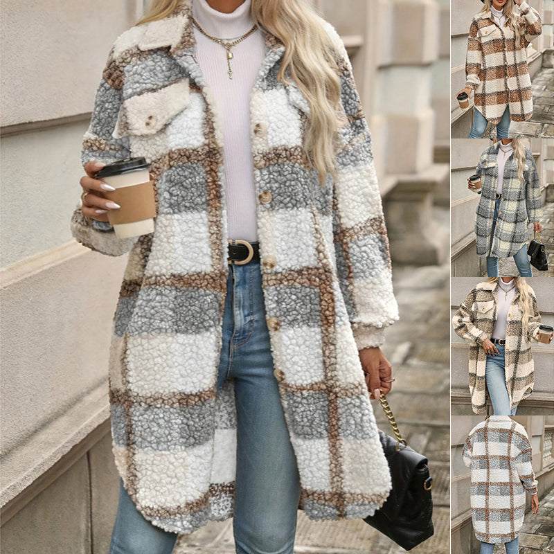 Chaqueta acolchada con solapa, bloques de color y estampado a cuadros para mujer – Estilo Mori