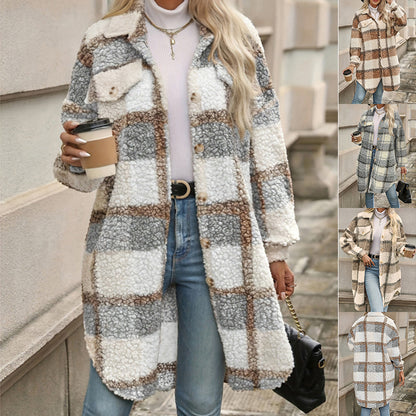 Chaqueta acolchada con solapa, bloques de color y estampado a cuadros para mujer – Estilo Mori