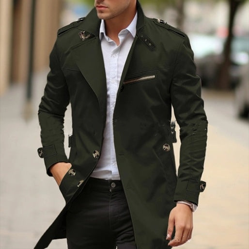 Chaqueta informal de solapa de talla grande para hombre – Abrigo de otoño de longitud media