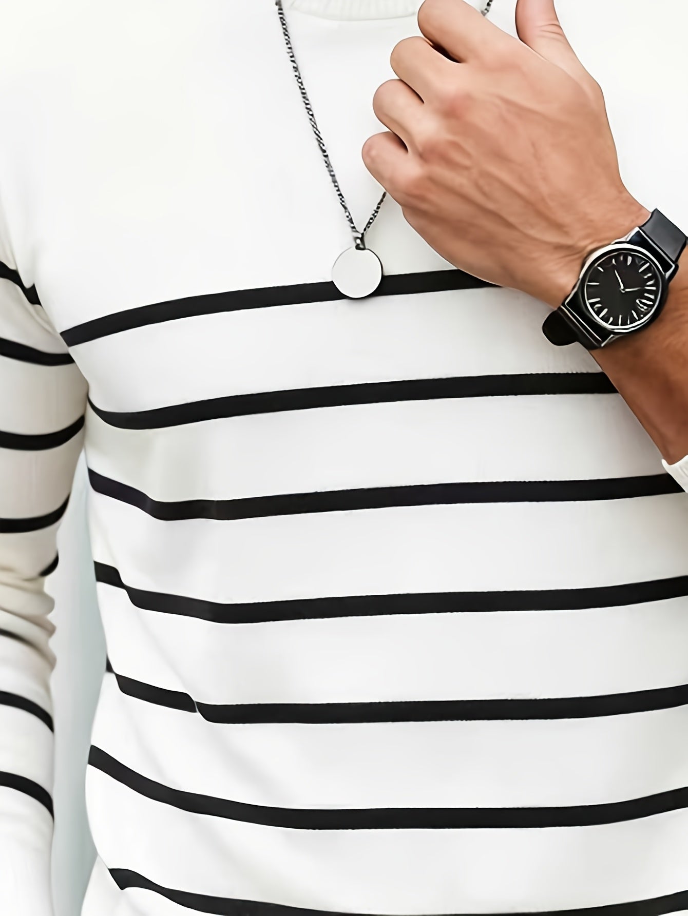 Suéter de punto a rayas para hombre – Jersey informal con cuello redondo estilo urbano