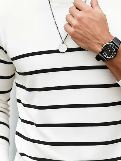 Suéter de punto a rayas para hombre – Jersey informal con cuello redondo estilo urbano