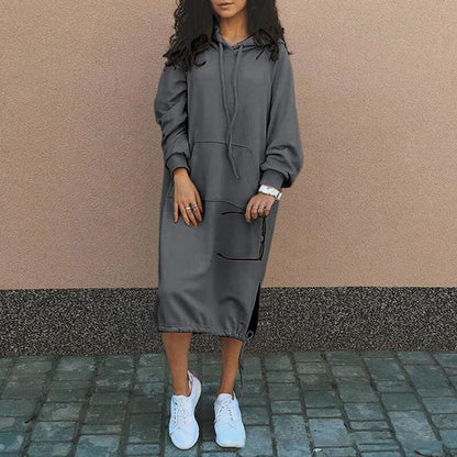 Sudadera larga con capucha para mujer – Bolsillo con cordón Ajuste casual
