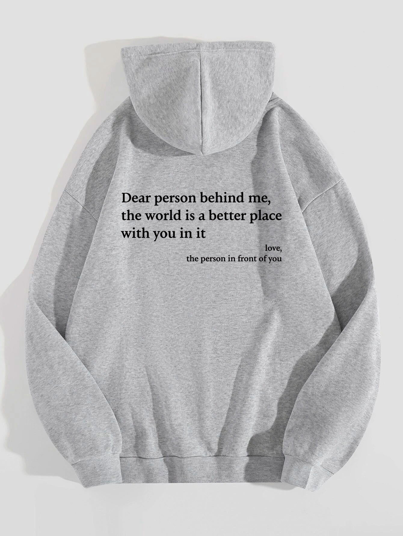 Sudadera con capucha Loom & Soul «Dear Person Behind Me» – Suéter afelpado estampado para mujer con bolsillo canguro y cordón ajustable en la capucha (unisex, varios colores)