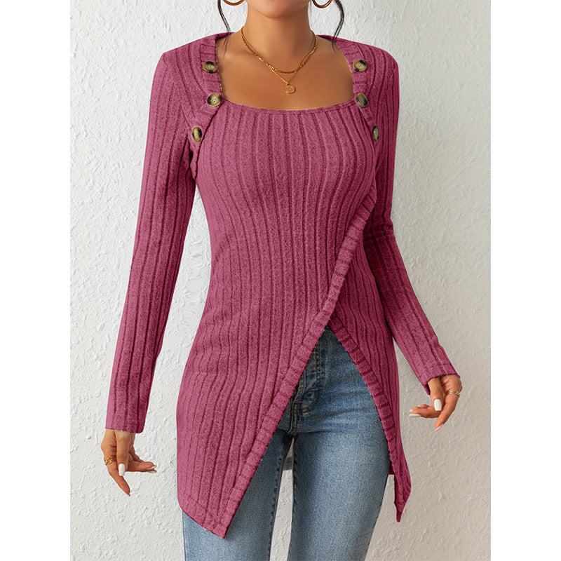 Jersey de punto elegante con abertura, hombros descubiertos y escote cuadrado para mujer