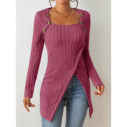 Jersey de punto elegante con abertura, hombros descubiertos y escote cuadrado para mujer