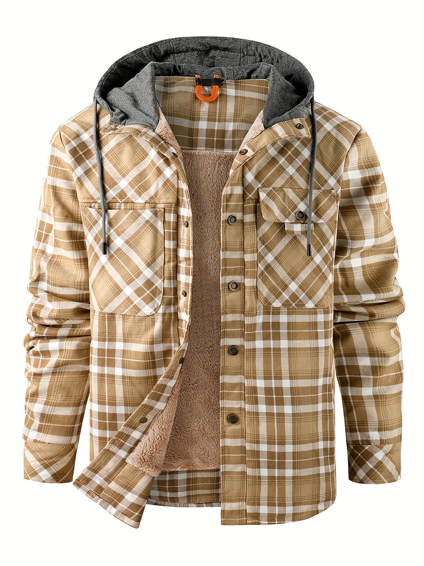 Veste à capuche en flanelle écossaise pour homme – Manteau en tartan à boutonnage asymétrique