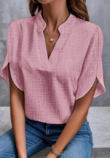 Loom & Soul™ Blusa de Gasa con Cuello en V – Top Elegante de Manga Corta para Verano para Mujer