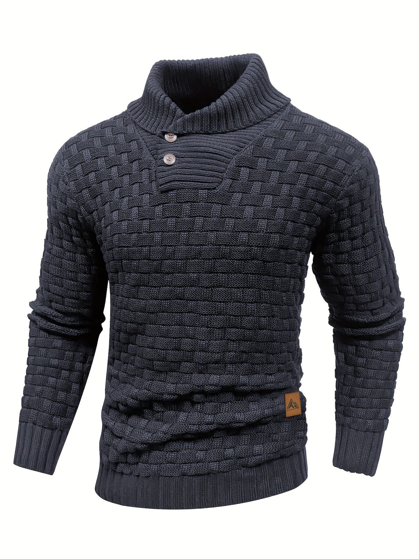 Men’s Waffle Knit Sweater – High Stretch Pullover with Lapel Collar