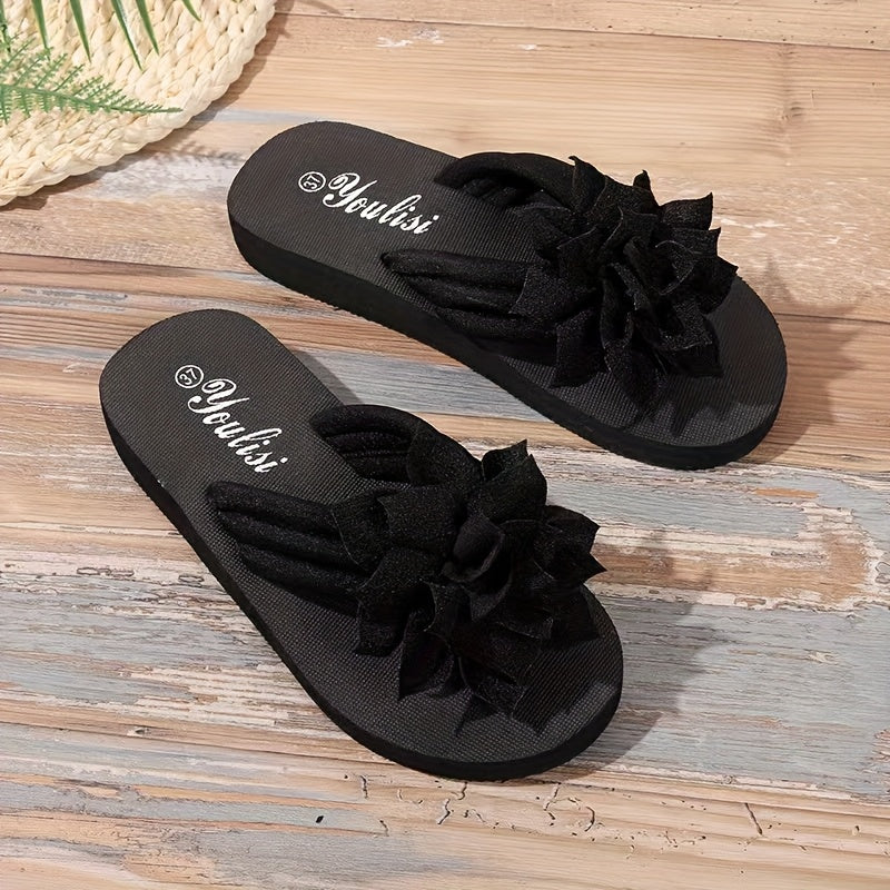 Women’s Wide Fit Floral Sandals – Flat Casual Flip Flops