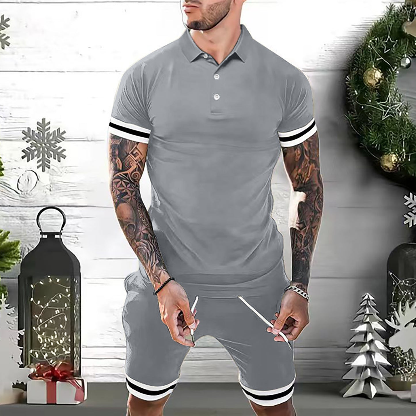 Conjunto de verano de 2 piezas de polo y shorts para hombre – Atuendo deportivo casual