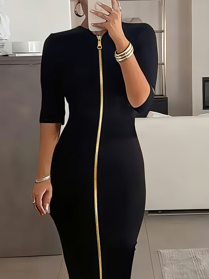 Vestido midi ajustado con cuello barco – Vestido elegante de manga corta con corte entallado