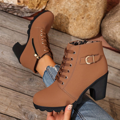 Women’s High Heel Ankle Boots – Block Heel Elegant Slip-On