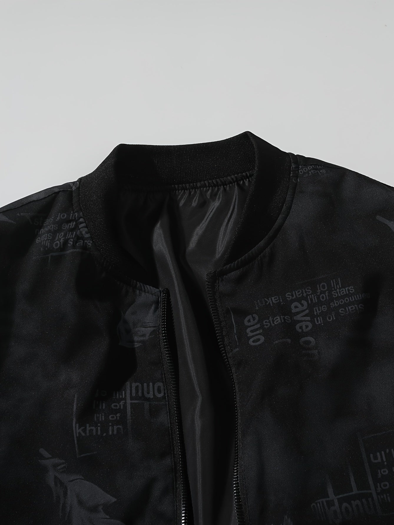 Men’s Feather Print Track Jacket – Zip-Up Baseball Collar Street Coat