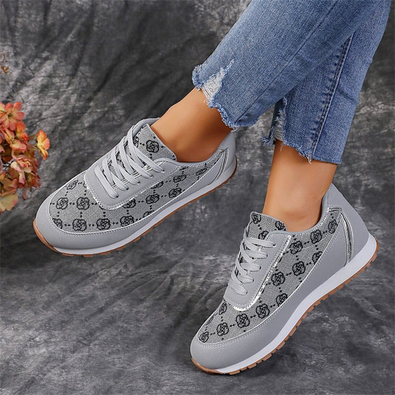 Zapatillas con cordones y estampado floral para mujer Loom & Soul – Calzado informal y ligero de PU para caminar y correr