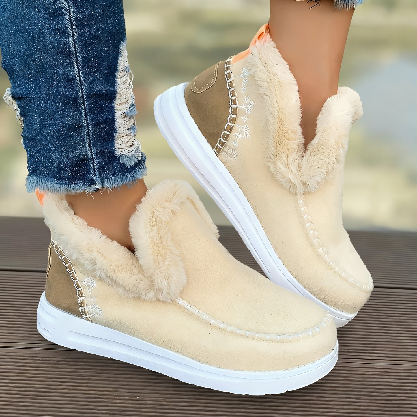 Botines de forro polar para mujer – Comodidad cálida y sin cordones para el invierno