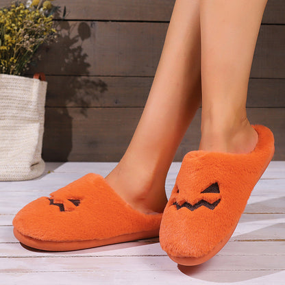 Chaussons Citrouille d'Halloween Loom & Soul – Chaussons d'intérieur chauds et douillets en peluche pour femme, pantoufles confortables antidérapantes (
