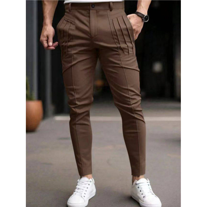 Pantalones de Vestir Cortos Ajustados para Hombre – Cintura Elástica Informal con Forro Polar