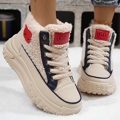Botas de nieve forradas de felpa para mujer - Zapatos de invierno antideslizantes con suela de PVC