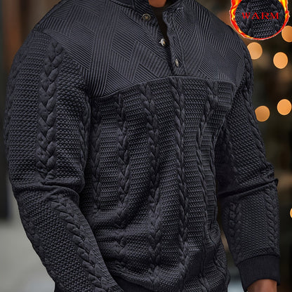 Chemise Henley décontractée pour homme – Haut boutonné à manches longues en tissu extensible doux