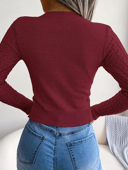 Suéter de punto calado para mujer – Top sexy de manga larga ajustado