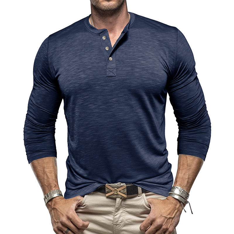 Men’s Long Sleeve Henley Shirt – Slub Cotton Casual Pullover