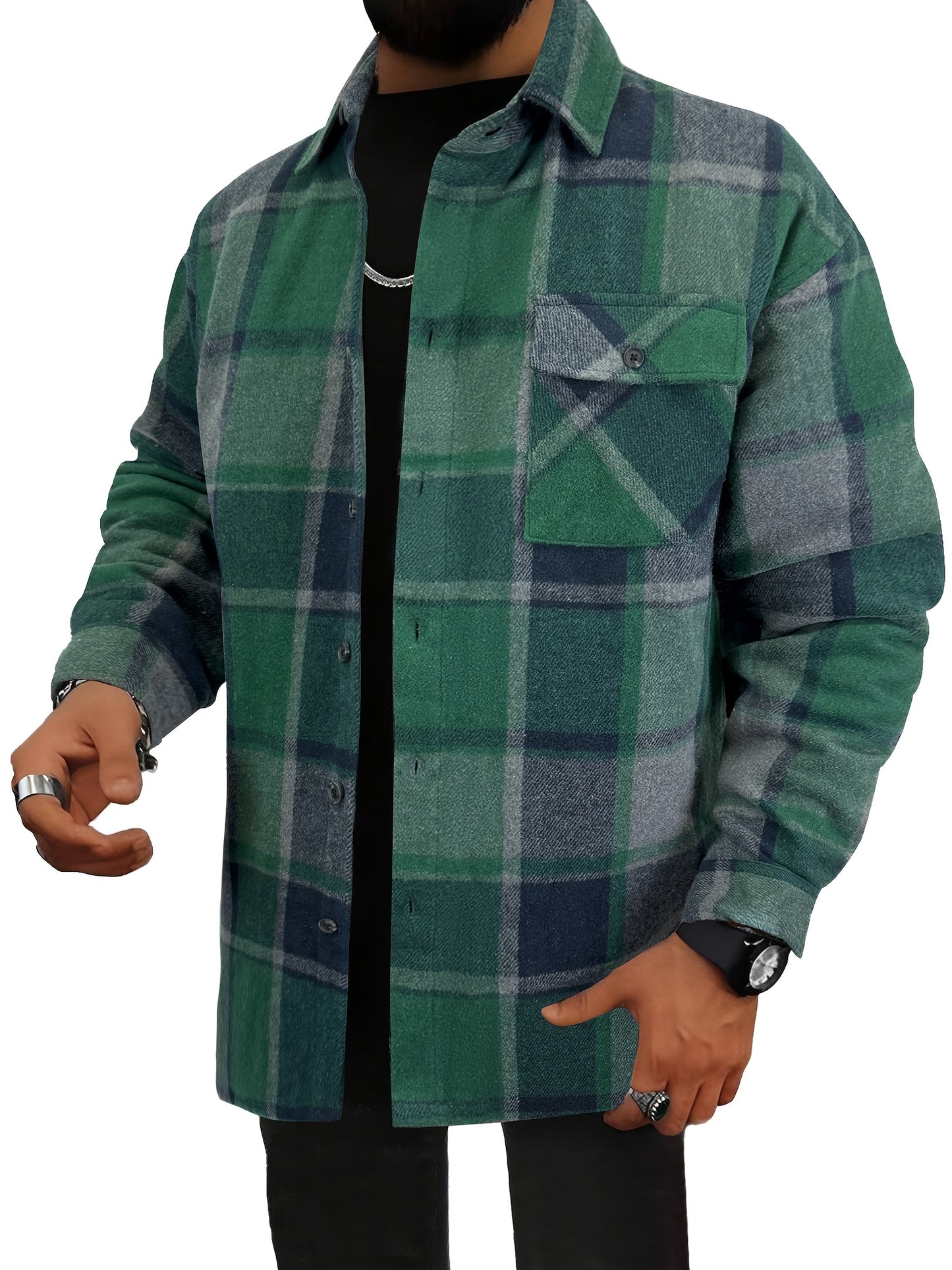 Chaqueta tipo camisa de lana a cuadros para hombre – Sobrecamisa cómoda a cuadros con botones