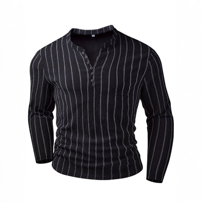 Jersey de manga larga a rayas y cuello redondo para hombre – Suéter informal ajustado