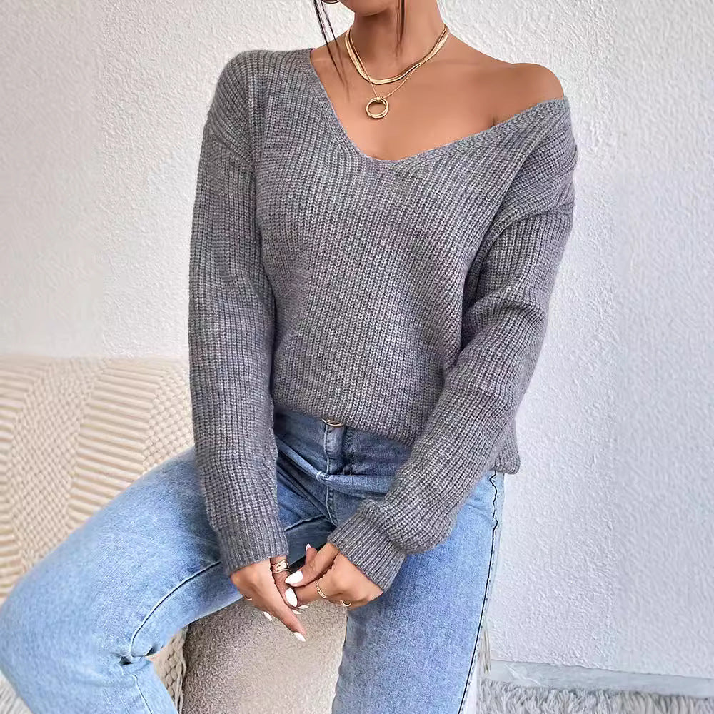 Suéter Y2K sin espalda con cuello en V para mujer – Tejido de vendaje estilo urbano
