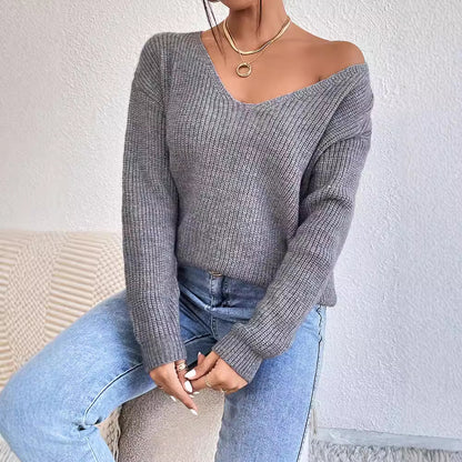 Suéter Y2K sin espalda con cuello en V para mujer – Tejido de vendaje estilo urbano