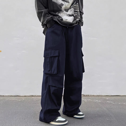 Pantalones paracaídas de pernera ancha para hombre - Pantalones de trabajo informales de tiro medio