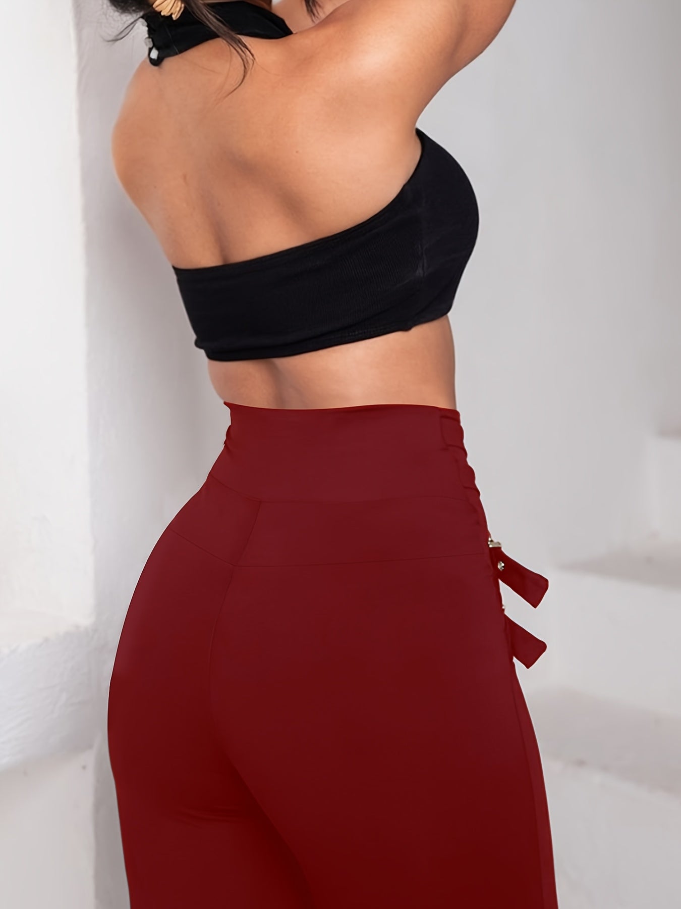 Pantalones de mujer de cintura alta con hebilla cruzada – Leggings elásticos de ajuste escultural