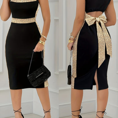 Sequin Bodycon Midi Dress – Elegant Black Party & Formal Event Dress