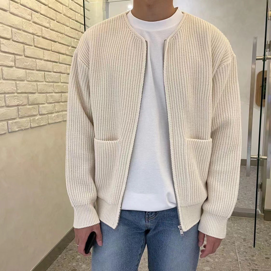 Cárdigan de punto con cremallera Loom & Soul™ para hombre – Suéter suave con cuello chimenea y bolsillos para una comodidad durante toda la temporada