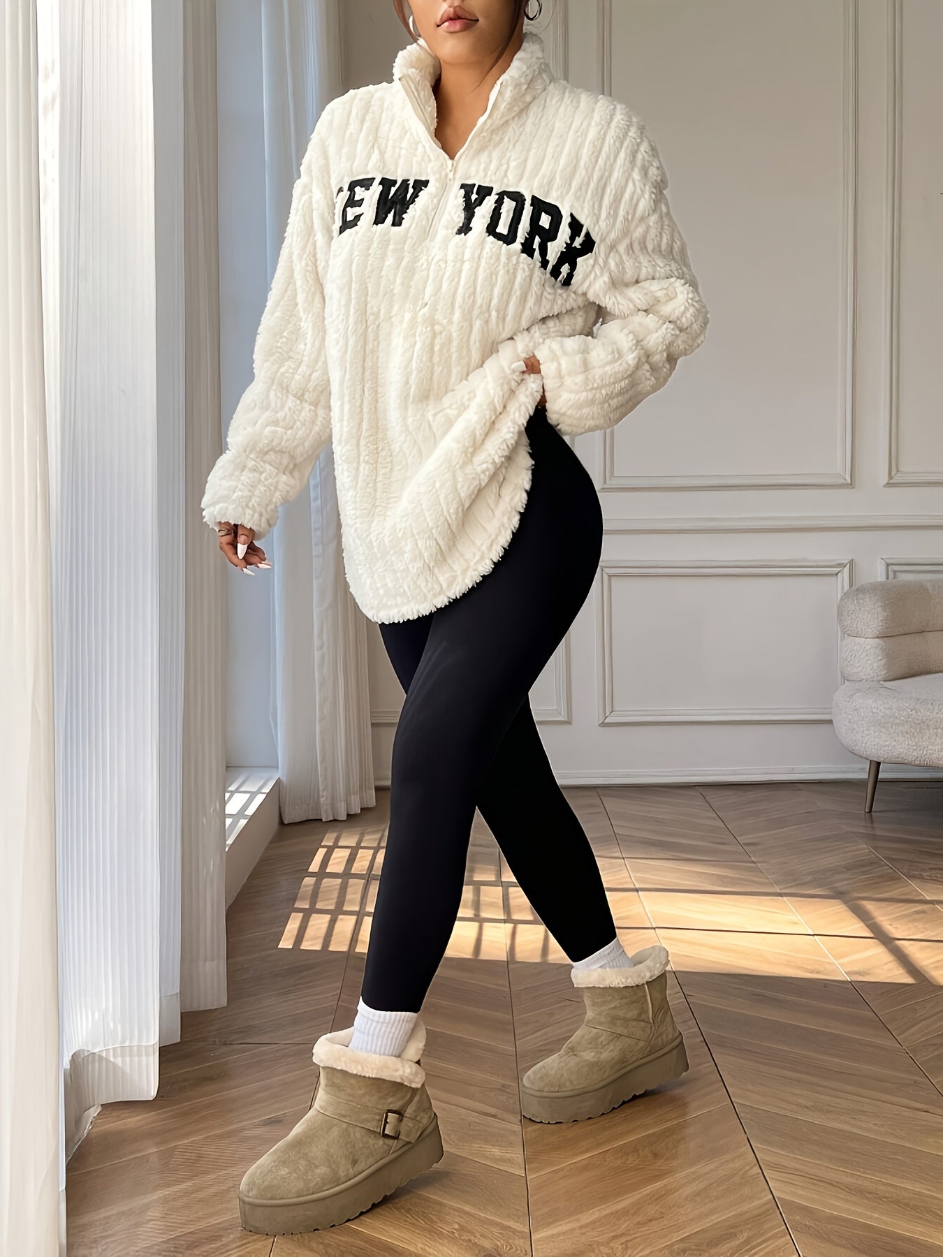 Elegante Abrigo de Punto con Cremallera – Abrigo de Cuello Alto para Mujer Otoño/Invierno