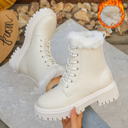 Women’s Fleece Ankle Boots – Elegant Zipper Platform Winter Footwear