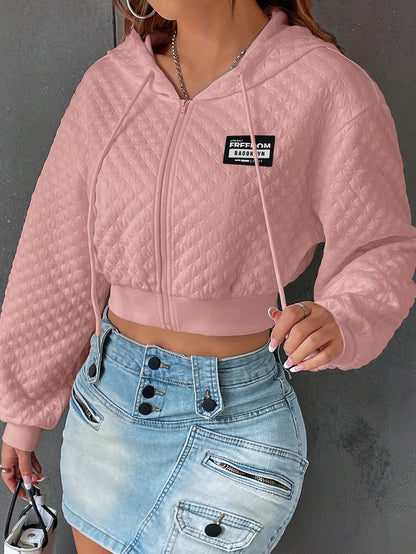 Sudadera con capucha elegante con letras para mujer – Jersey corto de calle rojo y negro