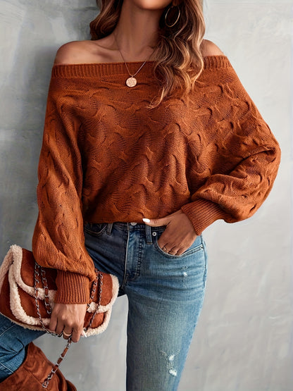 Suéter murciélago para mujer con hombros descubiertos – Tejido holgado para todas las estaciones