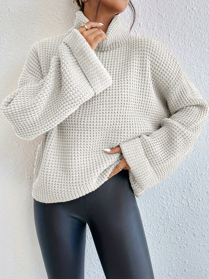Pull gaufré col montant et épaules tombantes pour femme – Maille bleu vif