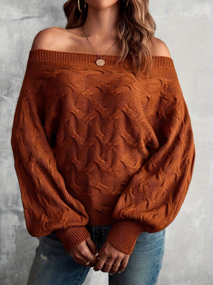 Suéter murciélago para mujer con hombros descubiertos – Tejido holgado para todas las estaciones