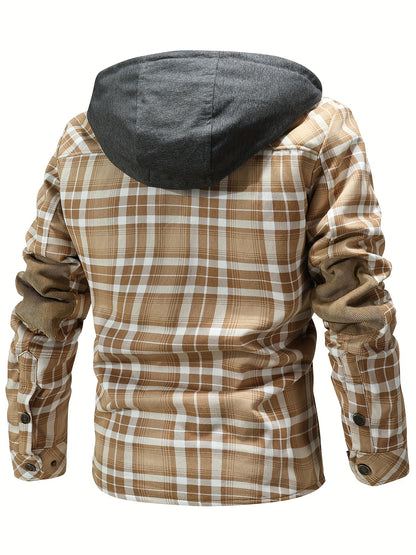 Veste à capuche en flanelle écossaise pour homme – Manteau en tartan à boutonnage asymétrique
