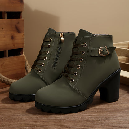 Women’s High Heel Ankle Boots – Block Heel Elegant Slip-On