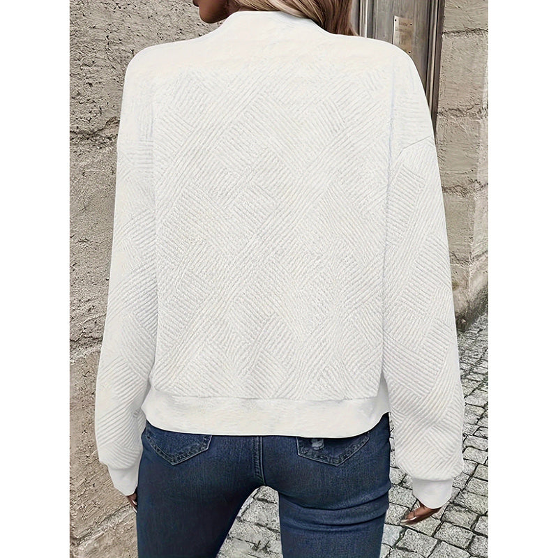 Chaqueta bomber texturizada de Loom & Soul para mujer – Abrigo de moda de otoño con cuello alto y cremallera | Ropa de abrigo informal, ligera y elegante