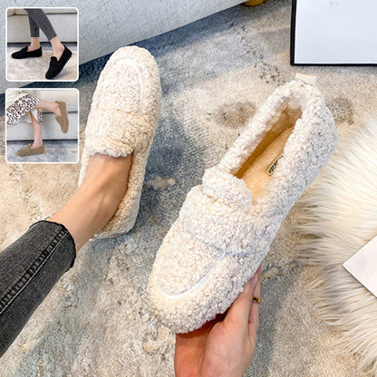 Mocasines planos de felpa de invierno Loom & Soul para mujer – Mocasines de lana de cordero cálidos sin cordones con forro suave y tacón plano