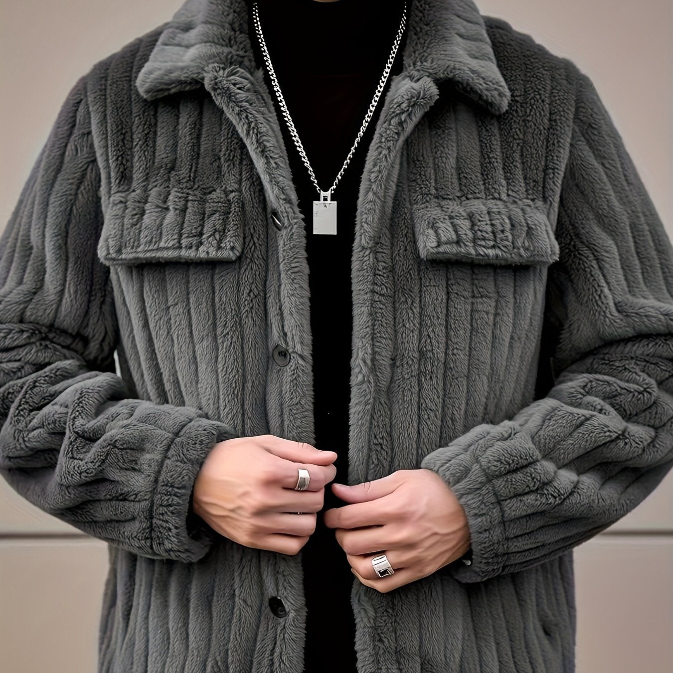 Chaqueta de Franela con Botones para Hombre – Abrigo Casual de Solapa para Invierno
