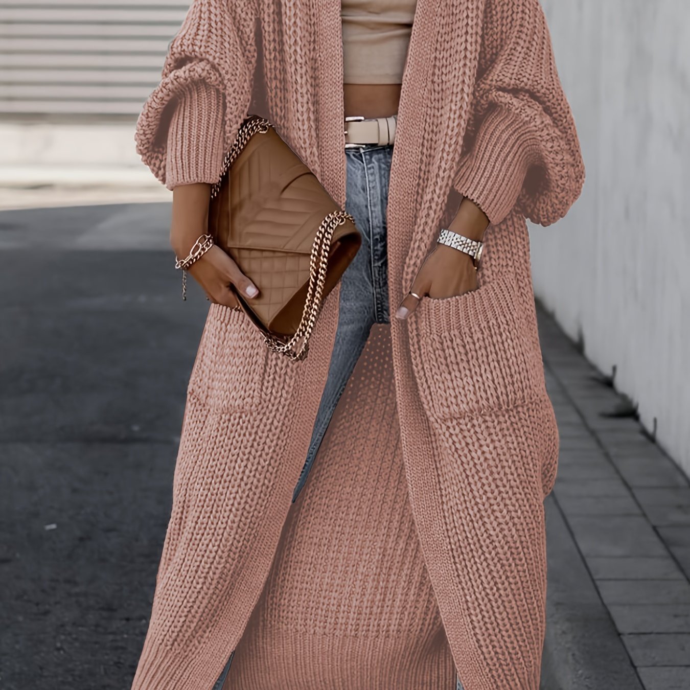 Elegante cárdigan acanalado con cuello en V profundo – Suéter de punto de otoño/invierno para mujer