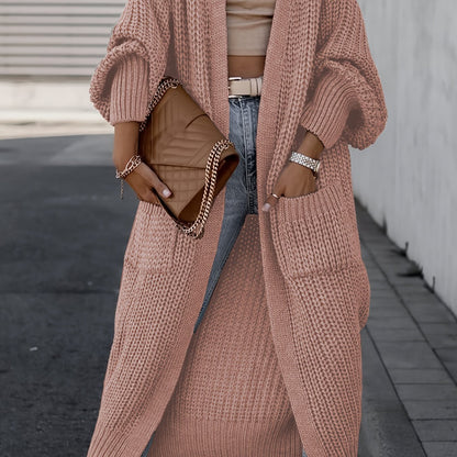 Elegante cárdigan acanalado con cuello en V profundo – Suéter de punto de otoño/invierno para mujer