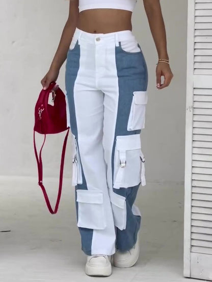Vaqueros cargo de mujer con bolsillo en contraste – Pantalones utilitarios con retales modernos