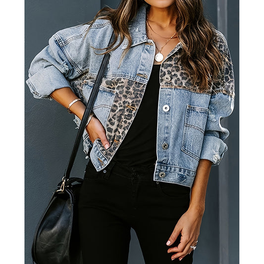 Chaqueta de mezclilla corta y desgastada para mujer – Cierre de botones, estilo urbano